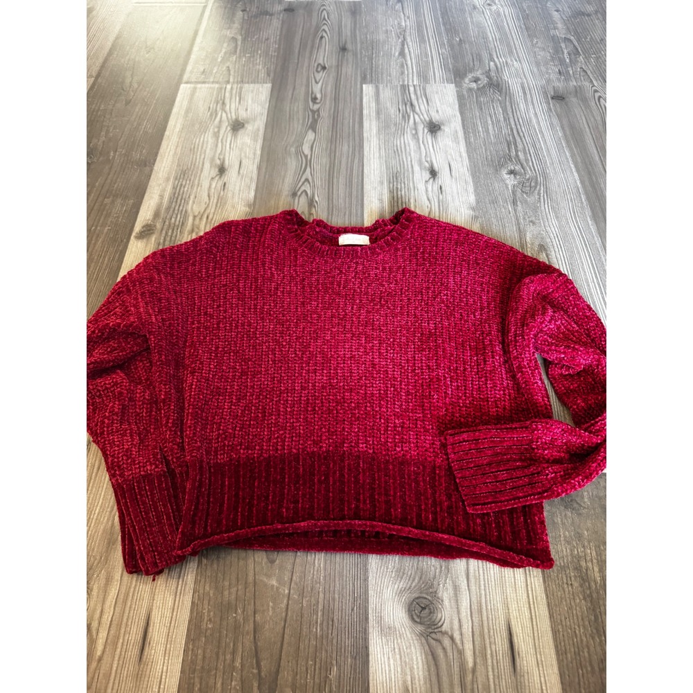 Altar'd State Womens Chenille Sweater Wine Red Crew Neck Pullover XS RN158262